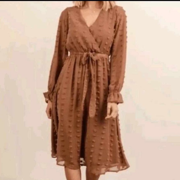 Baltic Born Dress, Brown Camel Swiss Dot, size large - Picture 1 of 12